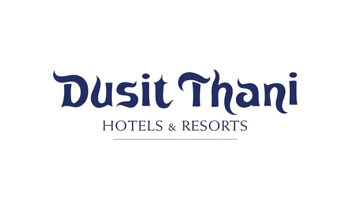 Logo of Dusit Thani Hotels & Resorts featuring elegant typography in blue.