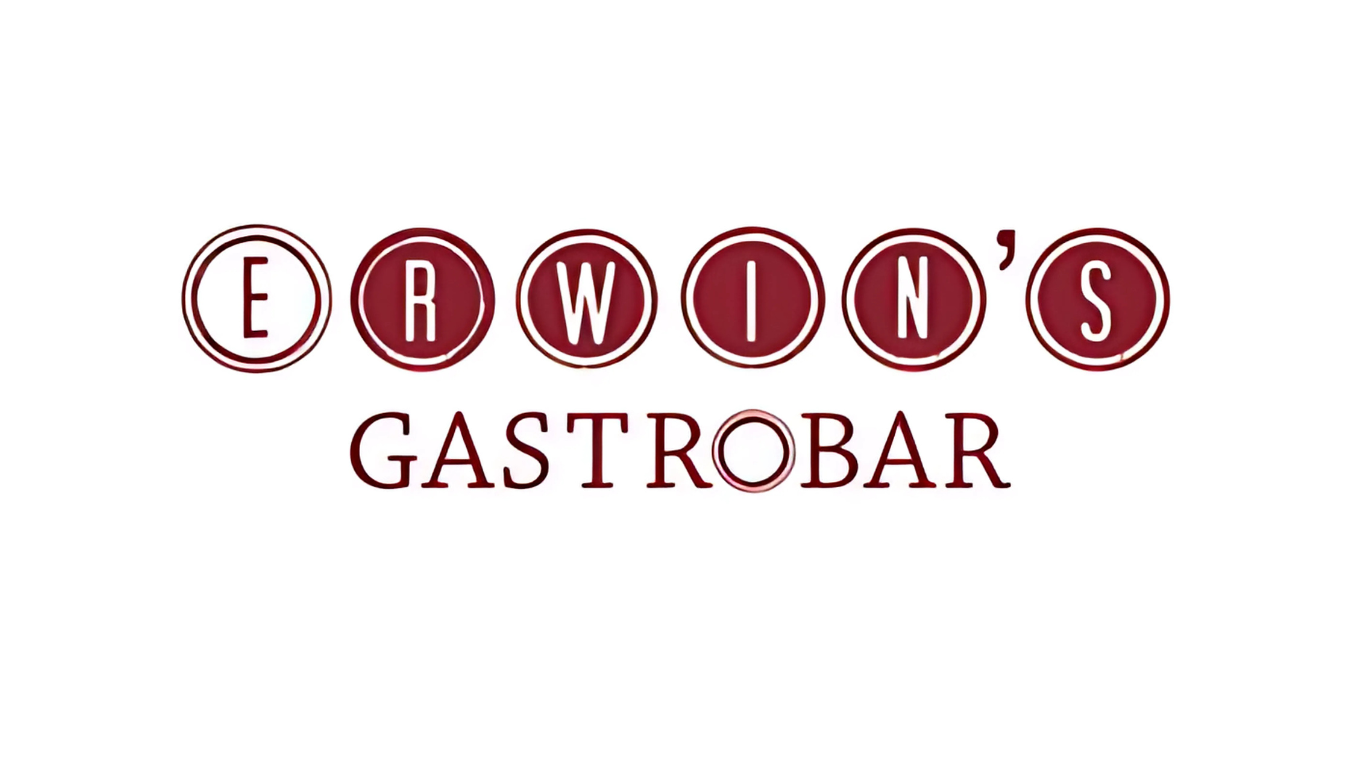 Logo of Erwin's Gastrobar with the name written in bold maroon letters against a white background.