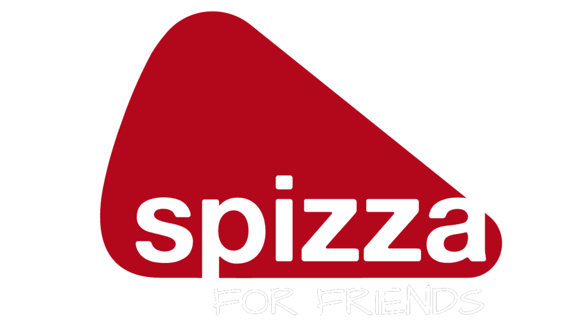 Logo of Spizza, featuring a red triangular shape and the word 'spizza' in white letters with the slogan 'FOR FRIENDS' below.
