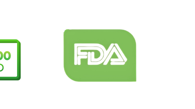 Two logos featuring certifications related to food safety and approval, with one marked as '100% FDA' in green.