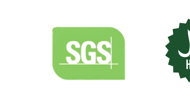 Logos of SGS certification and an unknown eco-friendly certification mark.
